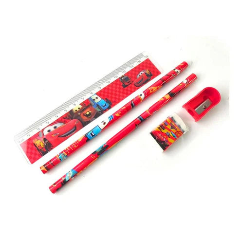 Cartoon-Themed Stationery Starter Set – Pencil, Scale, Eraser & Sharpener Combo for Kids