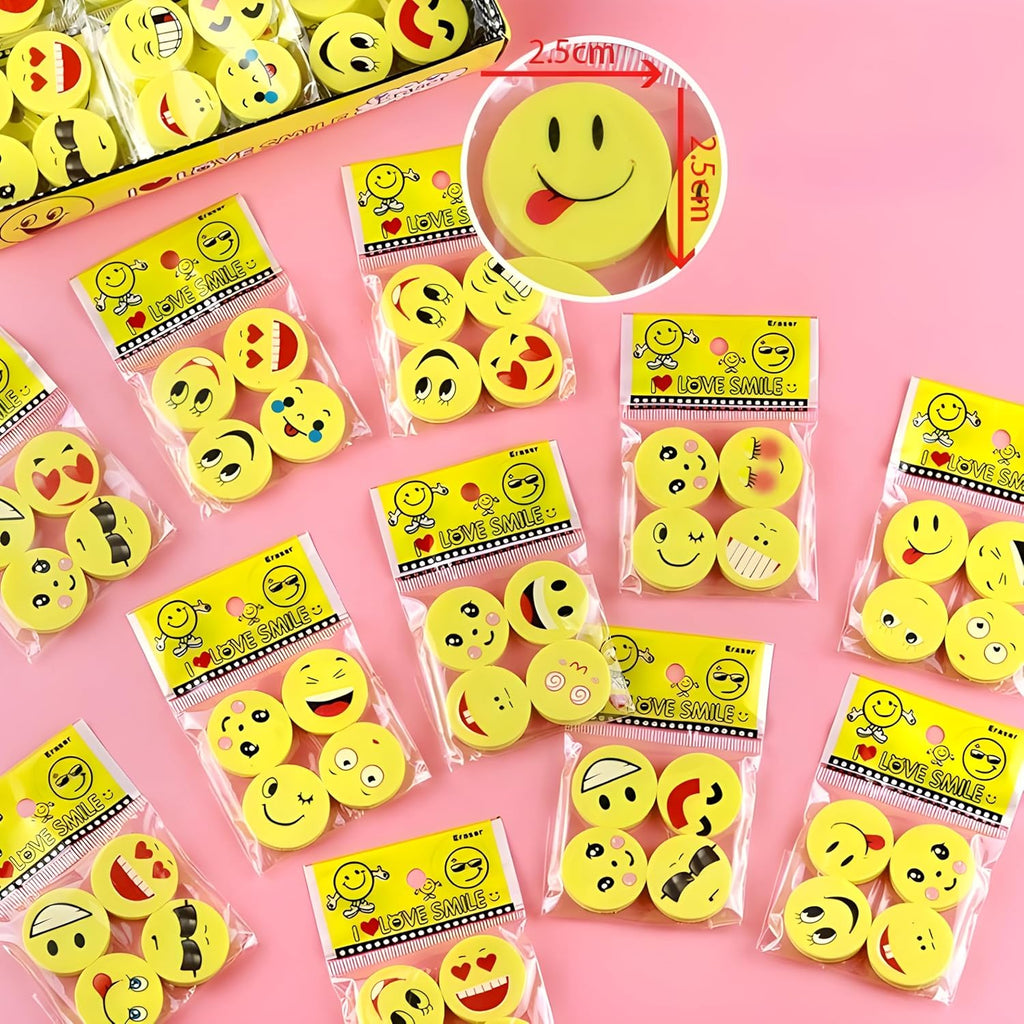 Smiley Face Erasers – Fun Cartoon Eraser 4-Pack for Kids