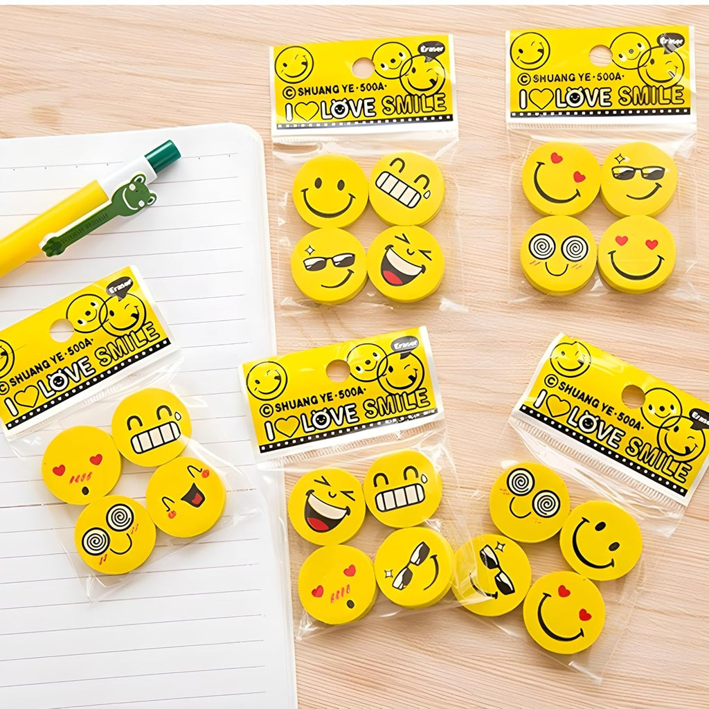 Smiley Face Erasers – Fun Cartoon Eraser 4-Pack for Kids