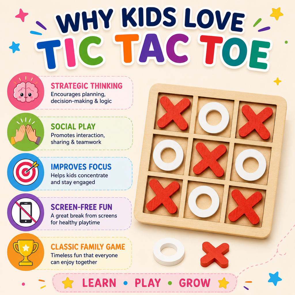 Wooden Tic Tac Toe Game for Kids & Families | Classic Strategy Board Game | Return Gift & Travel Game