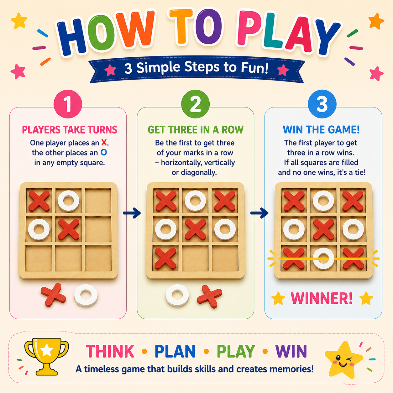 Wooden Tic Tac Toe Game for Kids & Families | Classic Strategy Board Game | Return Gift & Travel Game