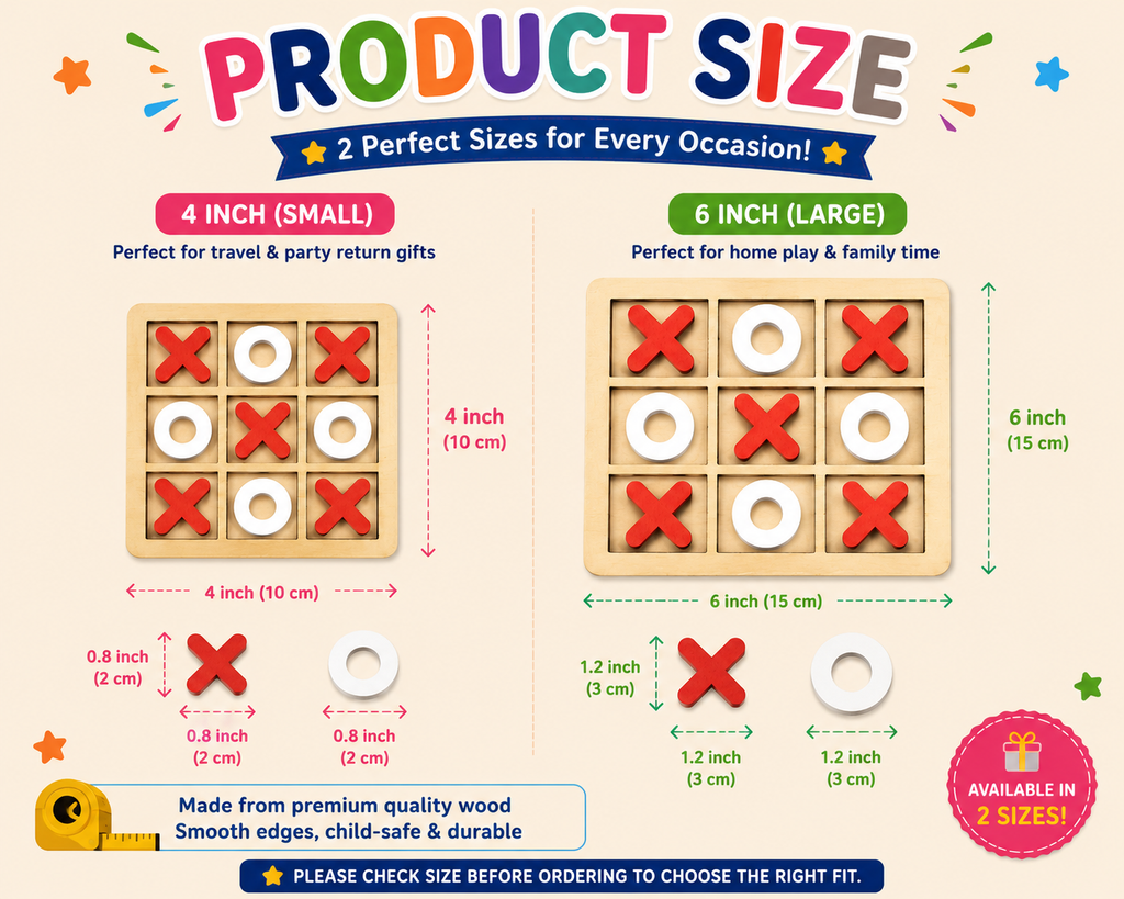 Wooden Tic Tac Toe Game for Kids & Families | Classic Strategy Board Game | Return Gift & Travel Game