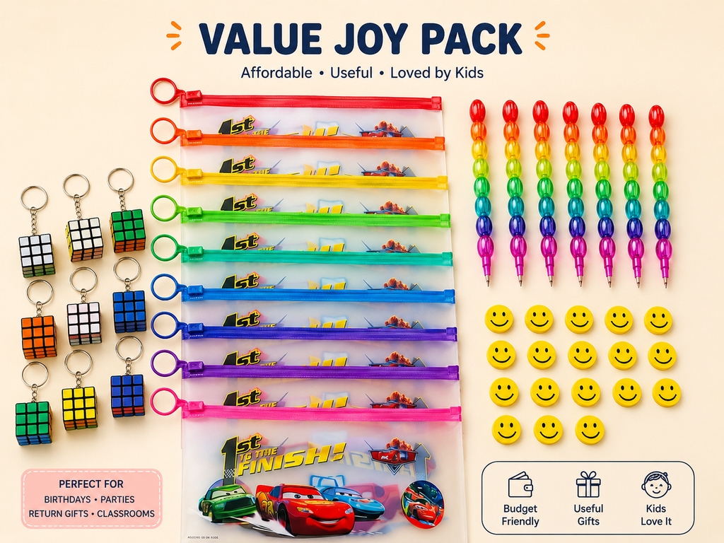 Value Joy Birthday Return Gift Pack for Kids | Stationery Pouch, Puzzle Cube & More