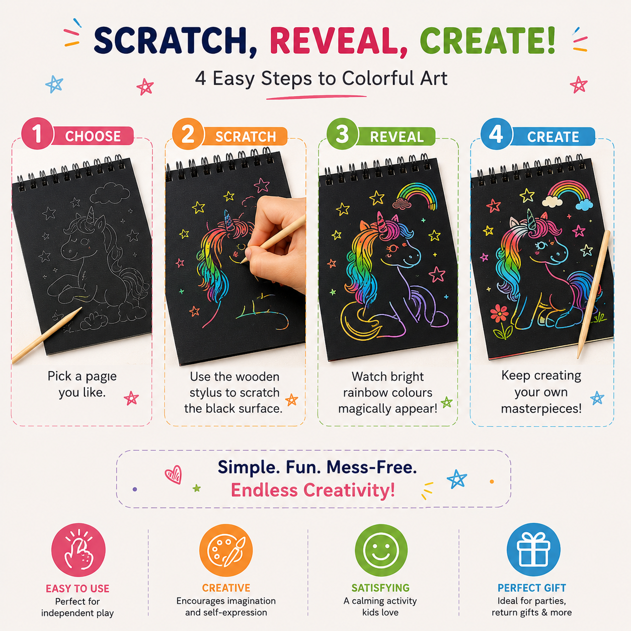 Scratch & Shine Scratch Art Return Gift Pack for Kids