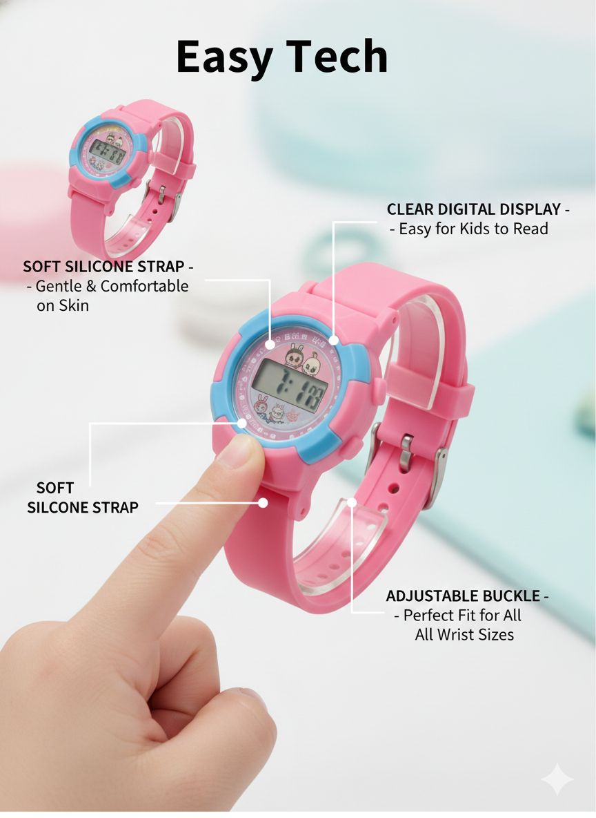 Kids Digital Watch with Soft Silicone Strap – Labubu Character Design