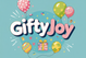 GiftyJoy logo with colorful balloons and a gift icon on a blue background