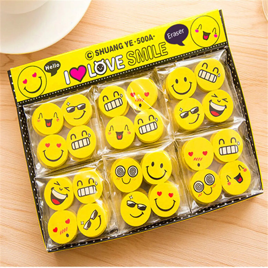 Smiley Face Erasers – Fun Cartoon Eraser 4-Pack for Kids