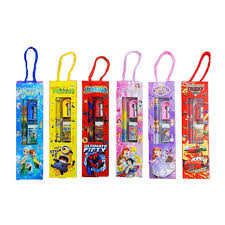 Cartoon-Themed Stationery Starter Set – Pencil, Scale, Eraser & Sharpener Combo for Kids
